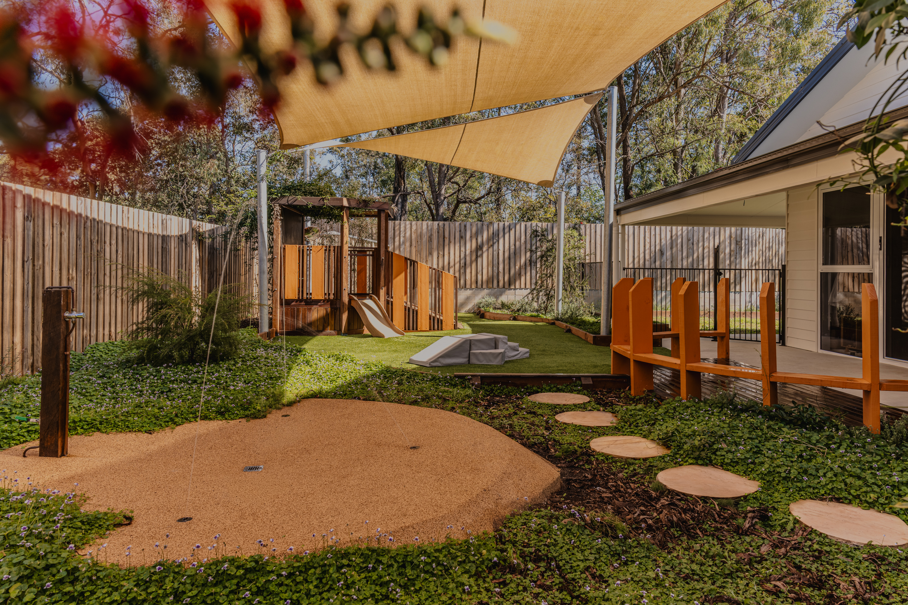 Wide view of the babies yard and sensory path