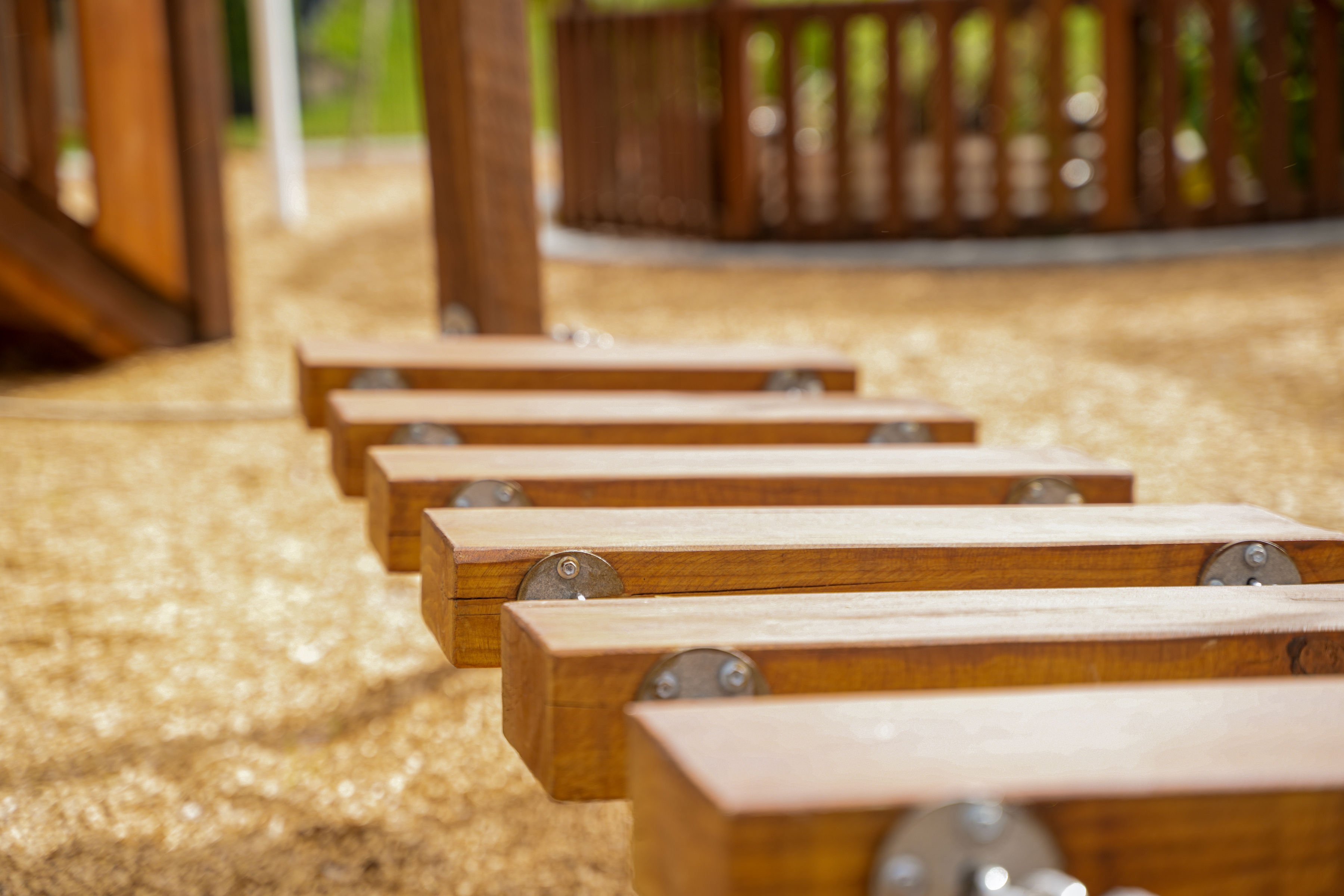 Close-up of the timber balance beam trail