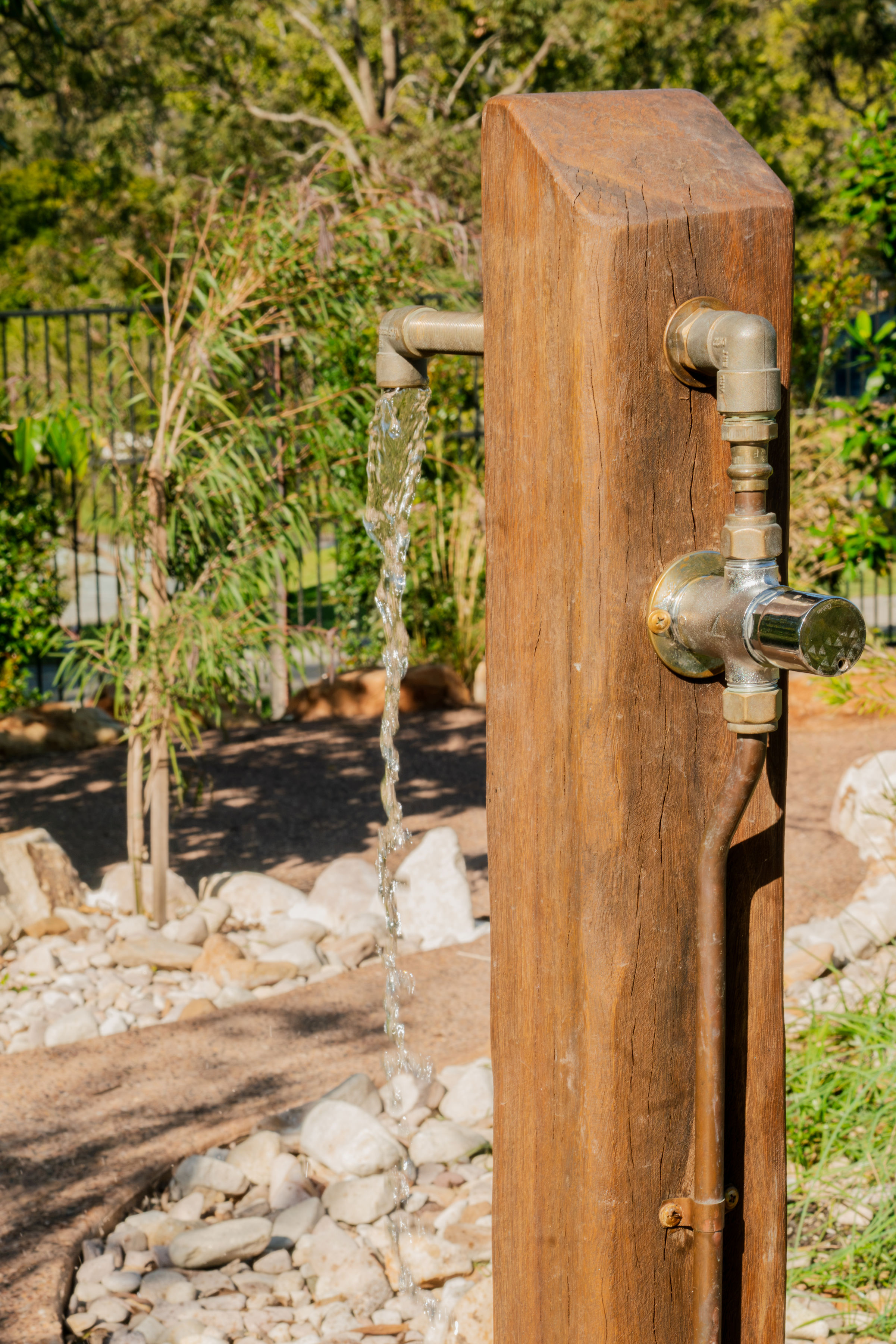 Close-up of the splash pad water spout
