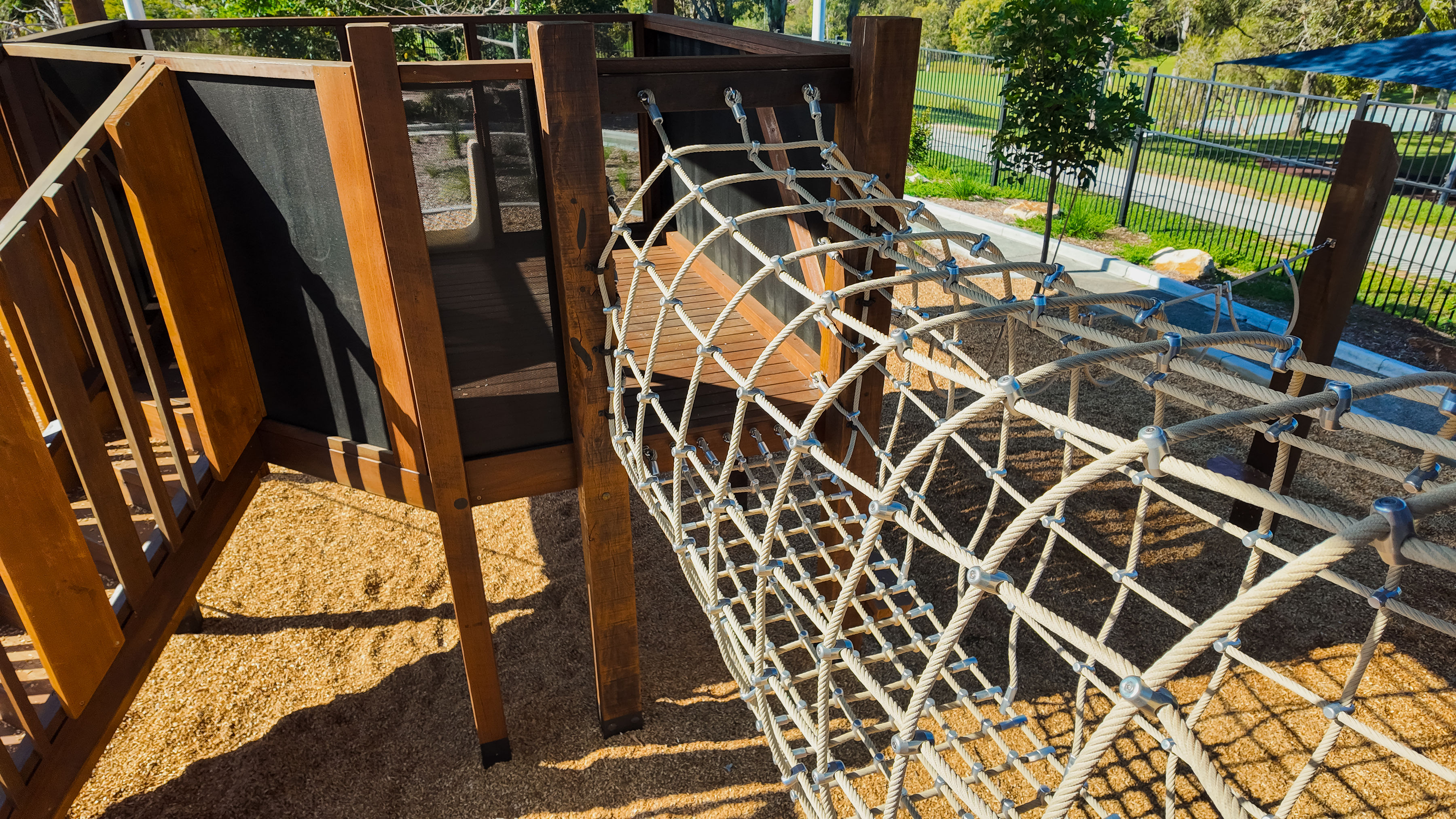 Looking through the rope tunnel toward the play deck
