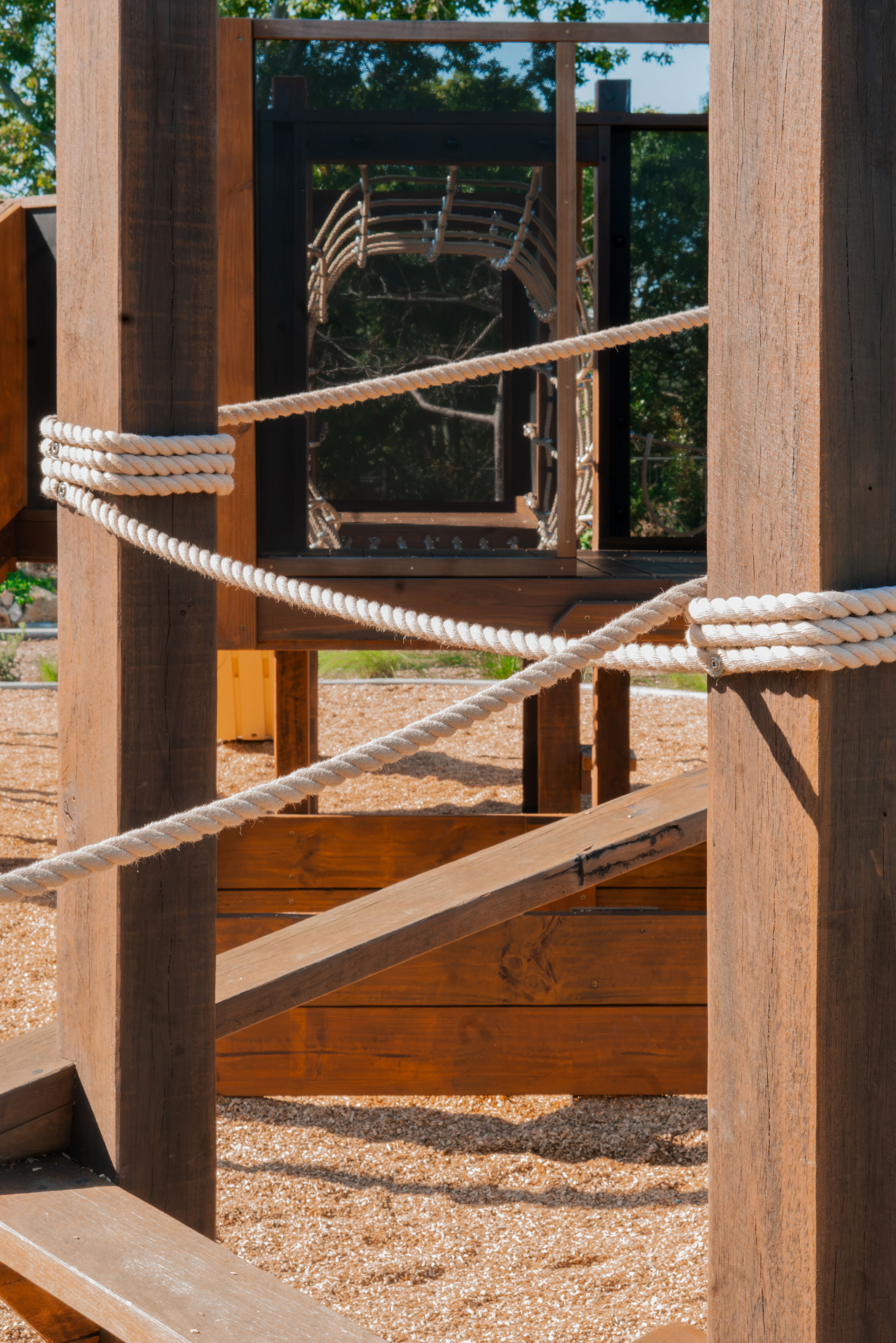 Detail of the rope tunnel and play tower framework